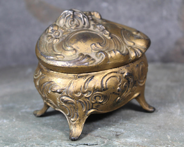 Jennings Brothers Floral Casket Jewelry Box | Gold Gilt Footed Art Nouveau Ornate Small Jewelry Box | Jennings Brothers 1123 Ring Box