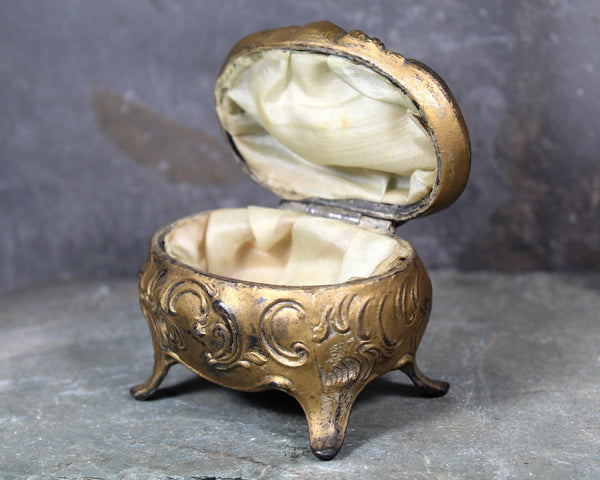 Jennings Brothers Floral Casket Jewelry Box | Gold Gilt Footed Art Nouveau Ornate Small Jewelry Box | Jennings Brothers 1123 Ring Box