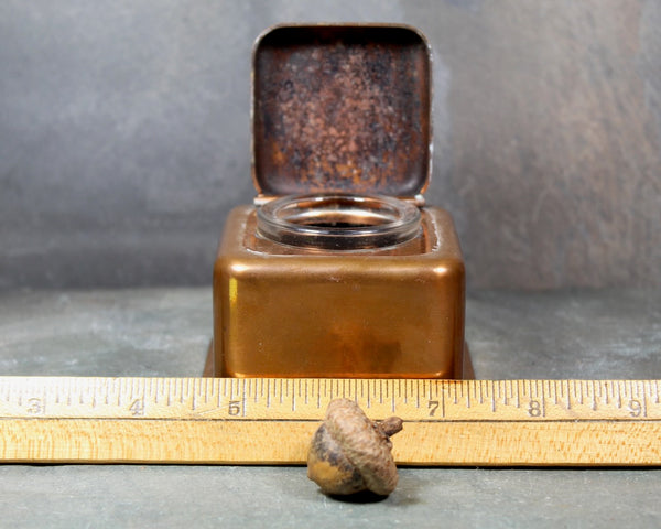 RARE! Antique K & Co Copper Inkwell | Art Deco Styled Inkwell with Glass Ink Pot Insert | Made in USA | Bixley Shop