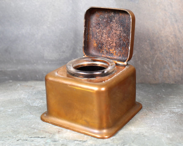 RARE! Antique K & Co Copper Inkwell | Art Deco Styled Inkwell with Glass Ink Pot Insert | Made in USA | Bixley Shop