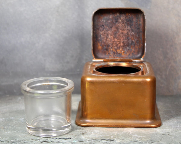 RARE! Antique K & Co Copper Inkwell | Art Deco Styled Inkwell with Glass Ink Pot Insert | Made in USA | Bixley Shop