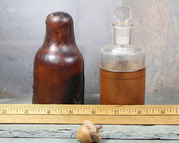 Antique Leather Sheathed Apothecary Bottle with Glass Stopper | Leather Covered Bottle | Glass Stopper Bottle | Bixley Shop