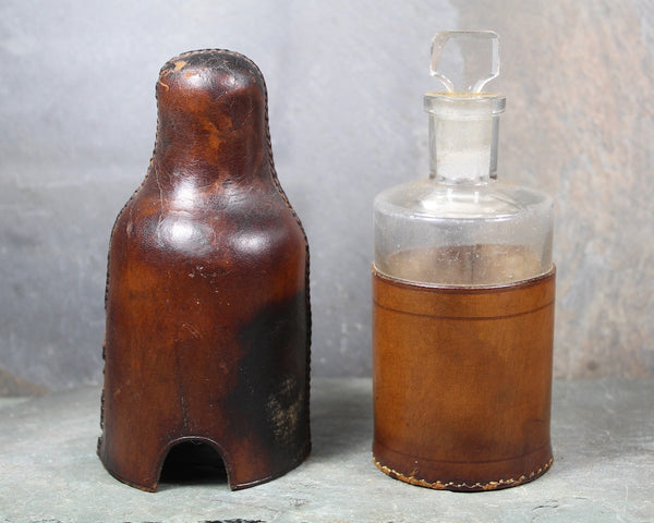 Antique Leather Sheathed Apothecary Bottle with Glass Stopper | Leather Covered Bottle | Glass Stopper Bottle | Bixley Shop