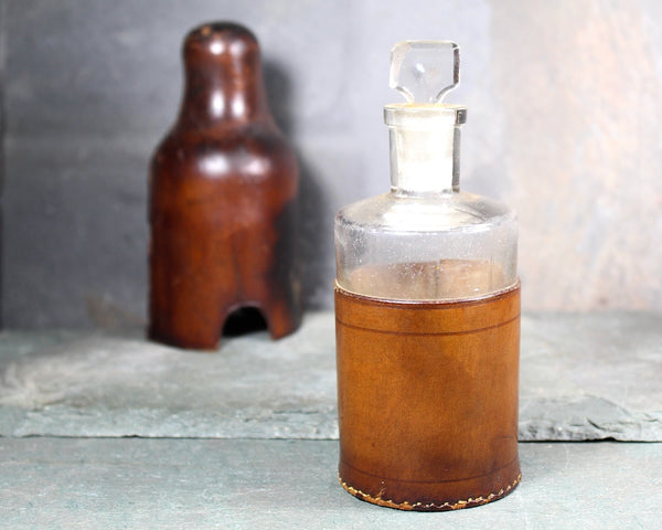 Antique Leather Sheathed Apothecary Bottle with Glass Stopper | Leather Covered Bottle | Glass Stopper Bottle | Bixley Shop