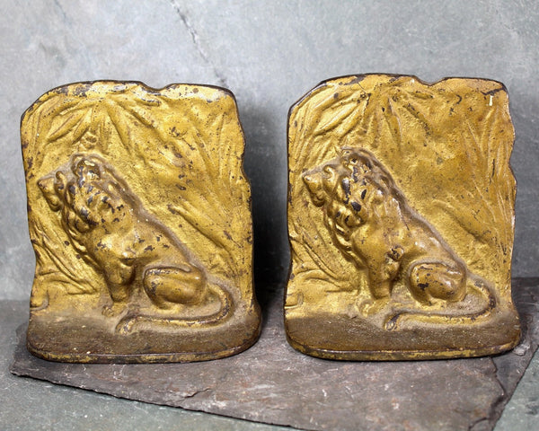 Set of 2 Cast Metal Lion Bookends | Antique Lion Bookends | Bixley Shop