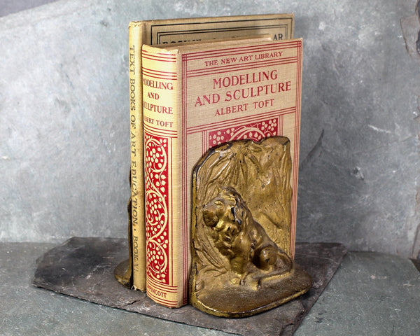 Set of 2 Cast Metal Lion Bookends | Antique Lion Bookends | Bixley Shop