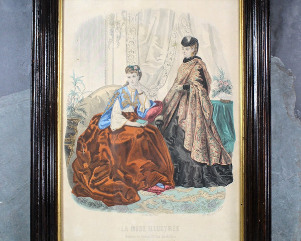 Antique Lithograph Victorian Ladies by Adele-Anais Toudouze, for La Mode Illustrée | Signed and Framed Under Glass | Bixley Shop