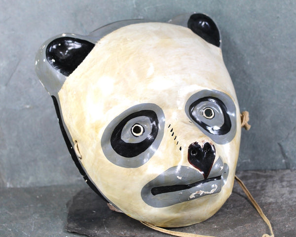 RARE! Antique Paper Mache Panda Mask | Stunning Panda Mask | Vintage Halloween | Bixley Shop