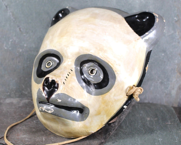 RARE! Antique Paper Mache Panda Mask | Stunning Panda Mask | Vintage Halloween | Bixley Shop