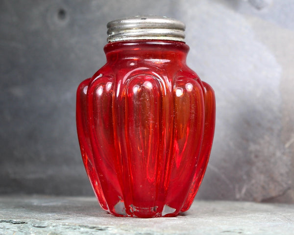 Antique Pigeon Blood Bulging Loops Salt Shaker | Consolidated Glass Company Pigeon Blood Glass Shaker | Vintage Kitchen | Bixley Shop