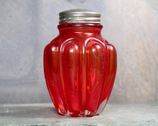 Antique Pigeon Blood Bulging Loops Salt Shaker | Consolidated Glass Company Pigeon Blood Glass Shaker | Vintage Kitchen | Bixley Shop