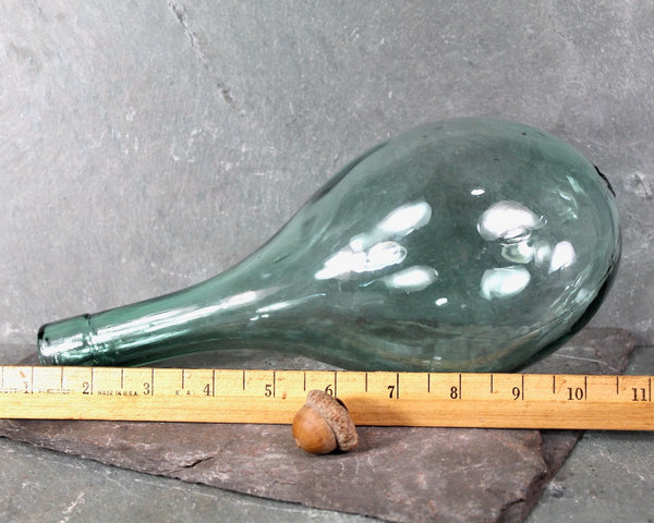 Antique Round Bottom Bottle |  Green Glass with Bubbles | Antique Bottle | Bixley Shop