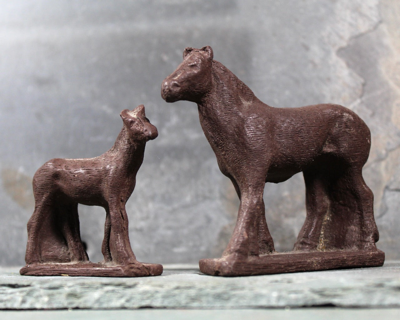 Set of 4 Antique Rubber Animal Toys | Horses and Cows