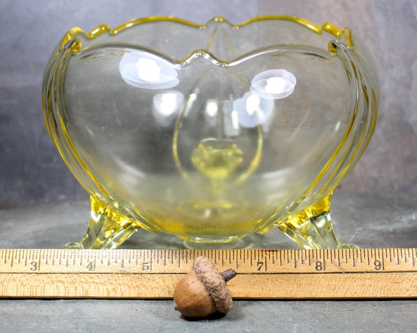 Antique Topaz Yellow Depression Glass Bowl | Topaz Yellow 3 Footed Decorative Bowl | Bixley Shop