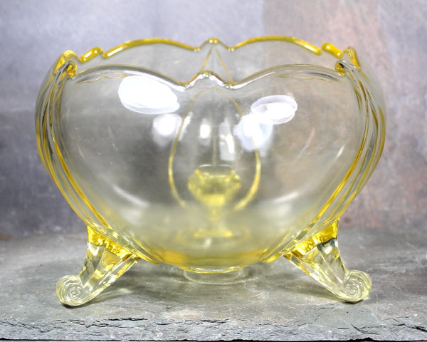 Antique Topaz Yellow Depression Glass Bowl | Topaz Yellow 3 Footed Decorative Bowl | Bixley Shop