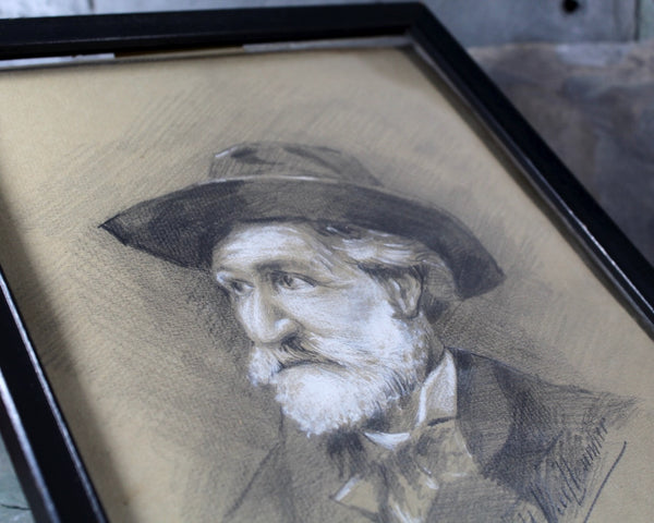 E.A. Wuillenmier Signed Drawing | Antique Pencil and Pastel Signed Original Art | | 8 3/4" x 10 3/4" Framed Under Glass | Bixley Shop