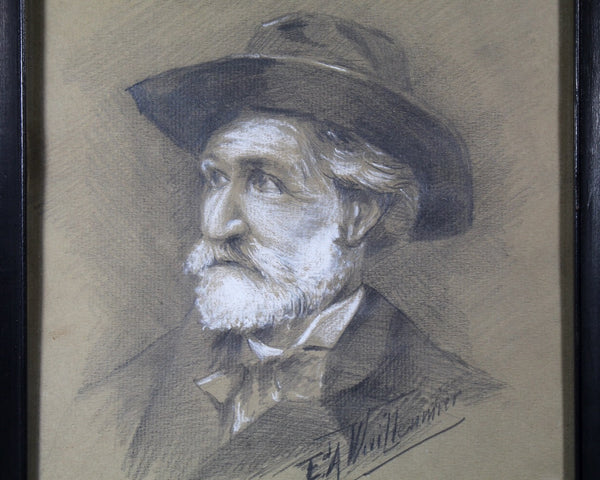 E.A. Wuillenmier Signed Drawing | Antique Pencil and Pastel Signed Original Art | | 8 3/4" x 10 3/4" Framed Under Glass | Bixley Shop