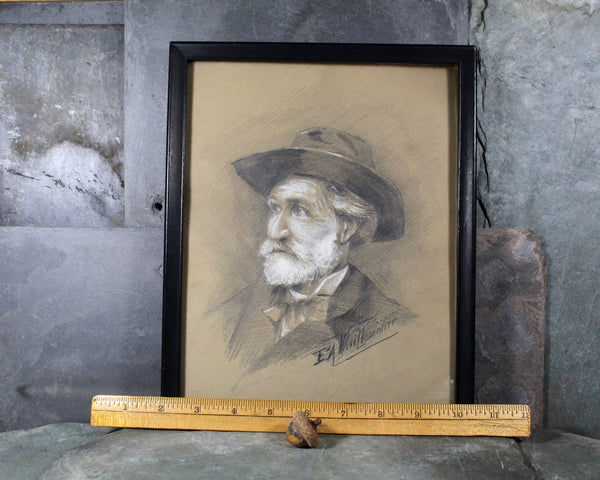 E.A. Wuillenmier Signed Drawing | Antique Pencil and Pastel Signed Original Art | | 8 3/4" x 10 3/4" Framed Under Glass | Bixley Shop