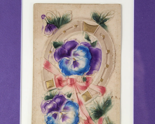 1900s Birthday Card Mounted and Matted | Purple & Blue Violets | Vintage Art | Bixley Shop