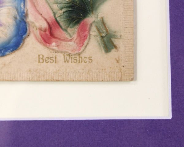 1900s Birthday Card Mounted and Matted | Purple & Blue Violets | Vintage Art | Bixley Shop