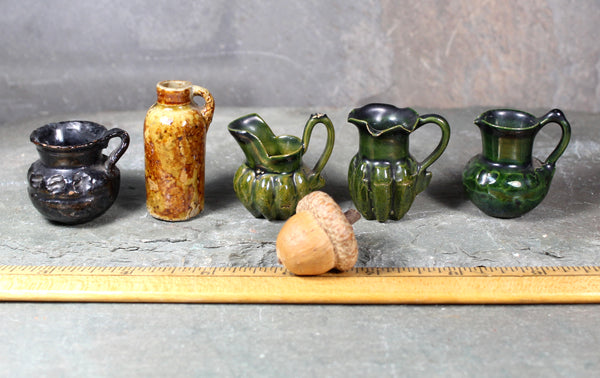 RARE! Antique Dollhouse Pottery Pitchers Set of 5 | Hand Thrown Collection of Miniature Pitchers Hand Glazed | Bixley Shop