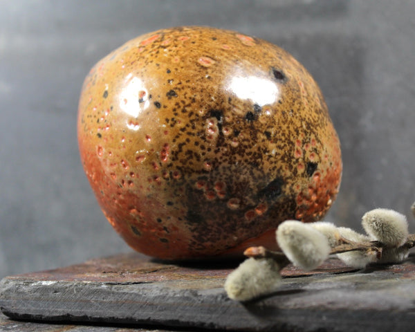 Seed Pod Sculpture | Art Sculpture | Hand Glazed Orange and Brown Seed Pod | Heavy Sculpture 1 Pound
