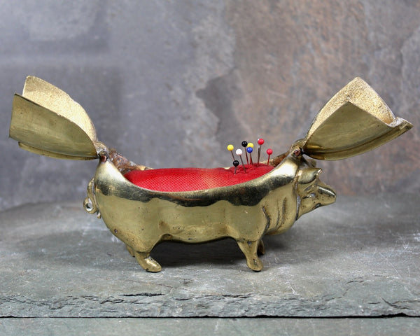 RARE! Arthur Court Design 1974 Figural Hinged Brass Pig Pin Cushion | Brass Trinket Box | Bixley Shop