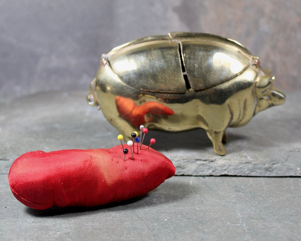 RARE! Arthur Court Design 1974 Figural Hinged Brass Pig Pin Cushion | Brass Trinket Box | Bixley Shop