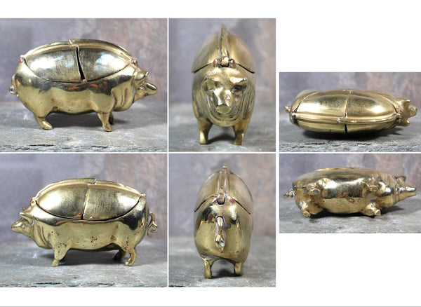 RARE! Arthur Court Design 1974 Figural Hinged Brass Pig Pin Cushion | Brass Trinket Box | Bixley Shop