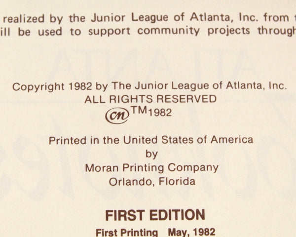 ATLANTA, GEORGIA - Atlanta Cooknotes | 1982 Junior League Cookbook | Bixley Shop