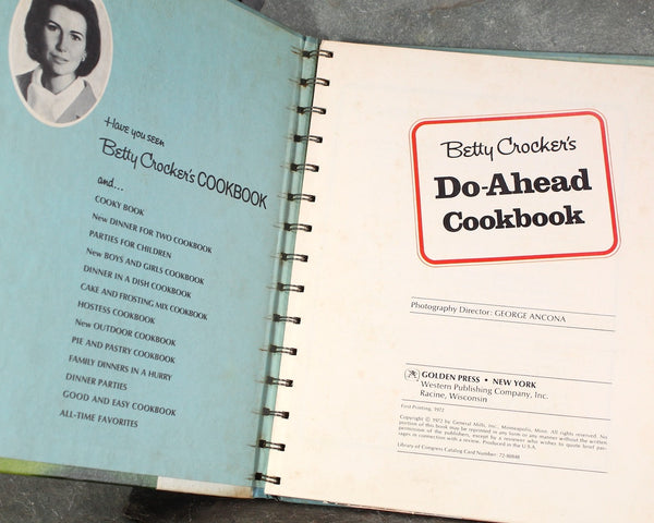 Betty Crocker's Do-Ahead Cookbook | 1972 FIRST EDITION/First Printing | Mid-Century Betty Crocker | Bixley Shop