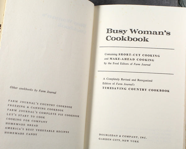 Busy Woman's Cookbook by the Food Editors of Farm Journal | 1971 FIRST EDITION | Time Saving Recipes | Bixley Shop