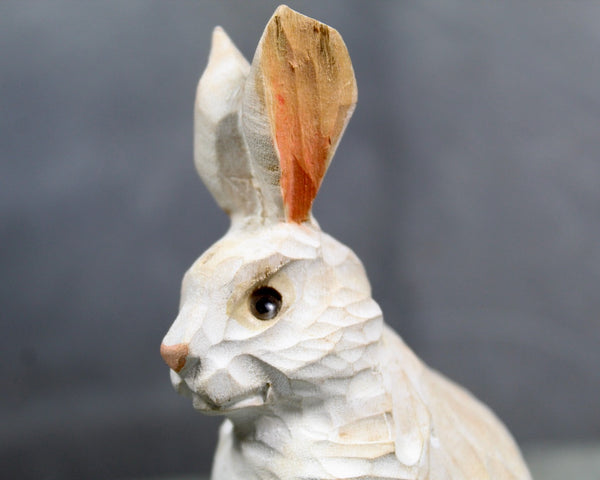 FOR BUNNY LOVERS! Set of 2 Carved Wooden Bunnies | White & Gray Easter Bunny Figurines | Folk Art Bunnies | Bixley Shop