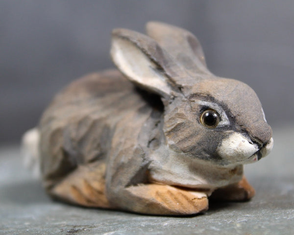 FOR BUNNY LOVERS! Set of 2 Carved Wooden Bunnies | White & Gray Easter Bunny Figurines | Folk Art Bunnies | Bixley Shop