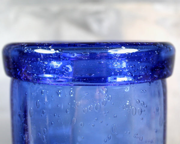 Blown Glass Wide Mouth Pedestal Vase | Cobalt Blue Glass with Bubbles | Bixley Shop