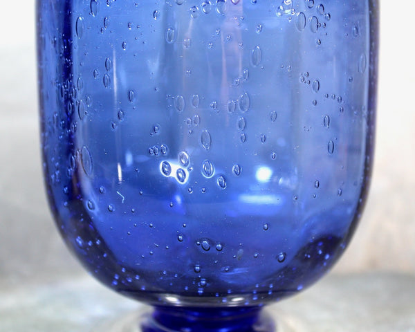 Blown Glass Wide Mouth Pedestal Vase | Cobalt Blue Glass with Bubbles | Bixley Shop