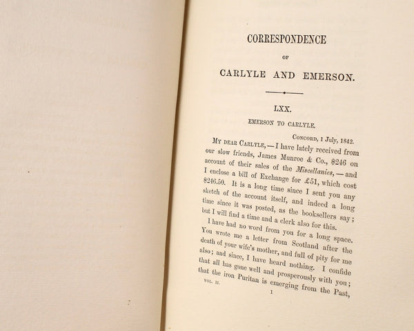 VERY RARE! The Correspondence of Thomas Carlyle and Ralph Waldo Emerson, Volume II | Limited Edition #106 of 250 | James R. Osgood & Co., 1883