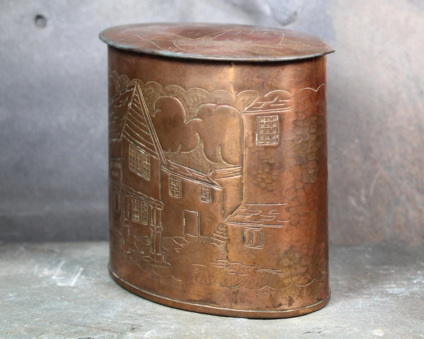 Arts & Crafts Newlyn Style Copper Tea Caddy | Early 19th Century Tea Caddy | Keigwig Arms Mousehole Pattern | Bixley Shop