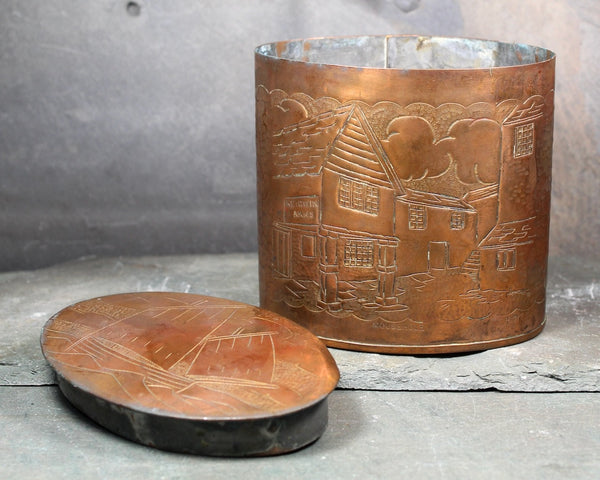 Arts & Crafts Newlyn Style Copper Tea Caddy | Early 19th Century Tea Caddy | Keigwig Arms Mousehole Pattern | Bixley Shop