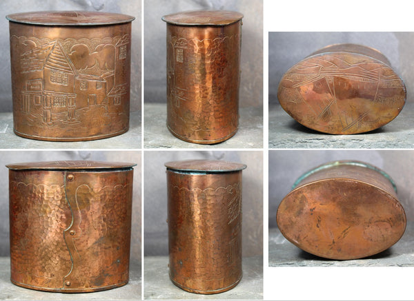 Arts & Crafts Newlyn Style Copper Tea Caddy | Early 19th Century Tea Caddy | Keigwig Arms Mousehole Pattern | Bixley Shop