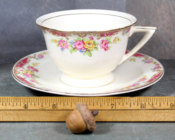 Edwin M. Knowles Pink & Yellow Rose Tea Cup and Saucer | Pink Tea Cup | Made in USA | Bixley Shop