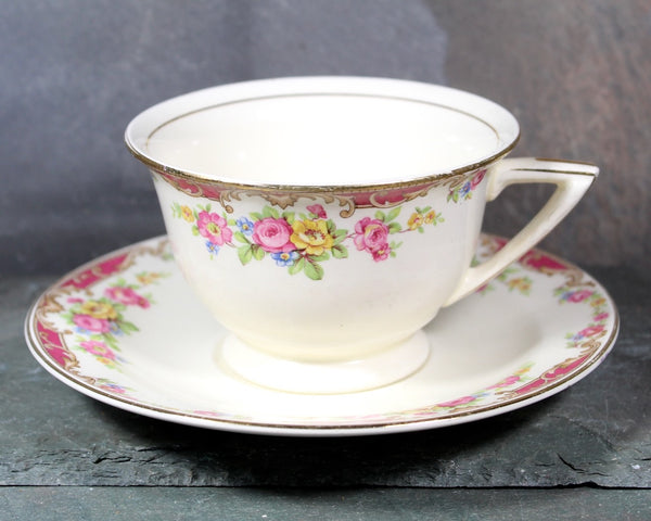 Edwin M. Knowles Pink & Yellow Rose Tea Cup and Saucer | Pink Tea Cup | Made in USA | Bixley Shop