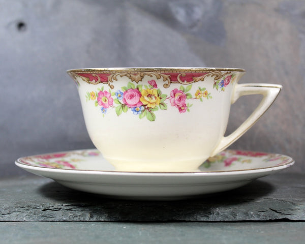 Edwin M. Knowles Pink & Yellow Rose Tea Cup and Saucer | Pink Tea Cup | Made in USA | Bixley Shop