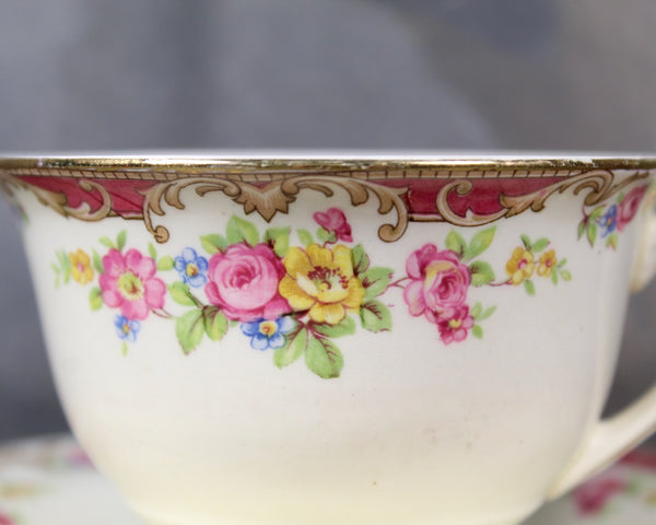 Edwin M. Knowles Pink & Yellow Rose Tea Cup and Saucer | Pink Tea Cup | Made in USA | Bixley Shop