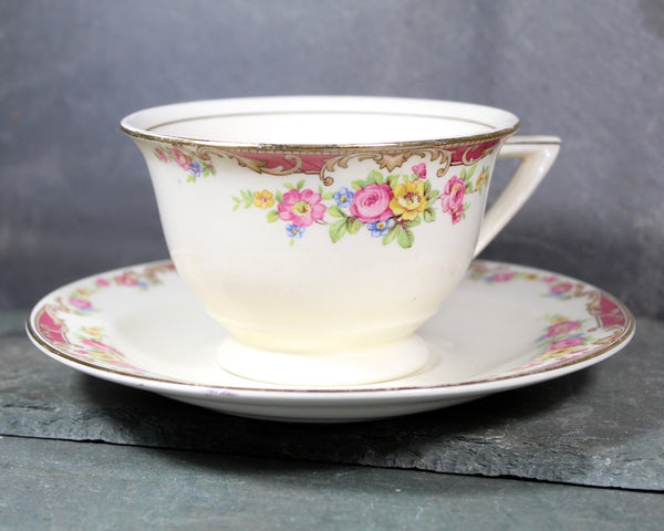 Edwin M. Knowles Pink & Yellow Rose Tea Cup and Saucer | Pink Tea Cup | Made in USA | Bixley Shop