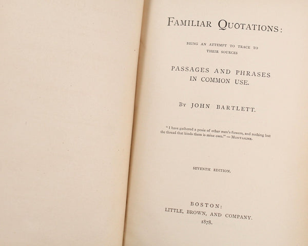 Favorite Quotations by John Bartlett | 1878 | 7th Edition | Antique Quotations Reference Book | Bixley Shop