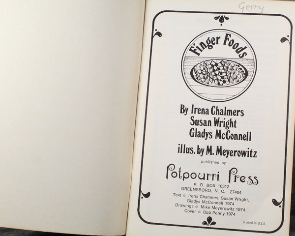 Finger Foods Cookbook | by Irene Chalmers, Susan Wright & Gladys McConnell | 1974 Vintage Cookbooklet | Bixley Shop