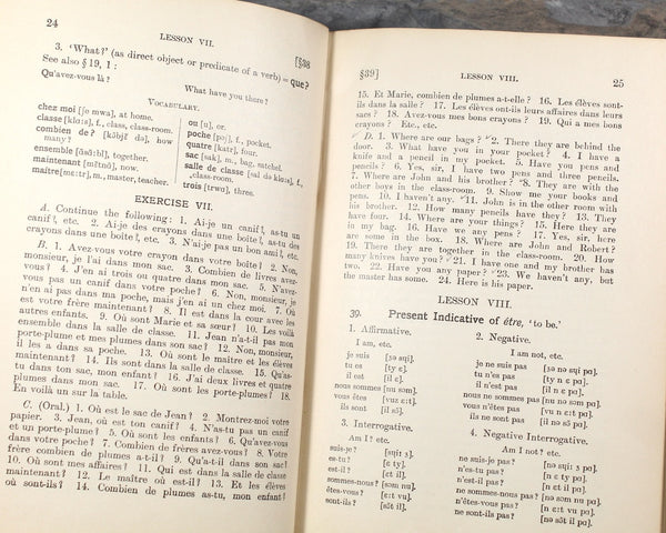 1905 Antique French Grammar Book (in English) | Written by W.H. Fraser & J. Squair | Leather Bound, Turn of the Century Textbook