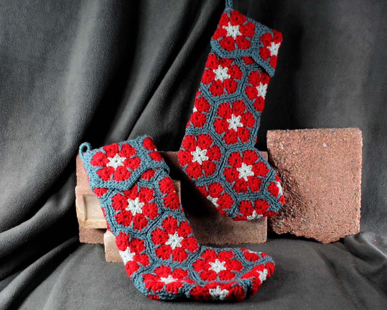 Hand-Crochet 18" Christmas Stocking | Granny Square Christmas Stockings in Classic Red & Green | Bixley Shop