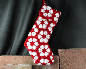 Hand-Crochet 18" Christmas Stocking | Granny Square Christmas Stockings in Classic Red & White | Bixley Shop